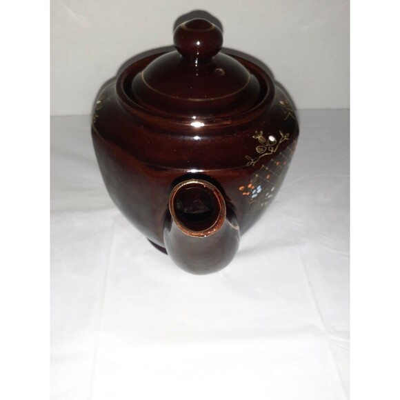 Vtg. Brown Moriage 1940s Handpainted Floral Teapot and Lid Gold Trim Japanese - Picture 5 of 12